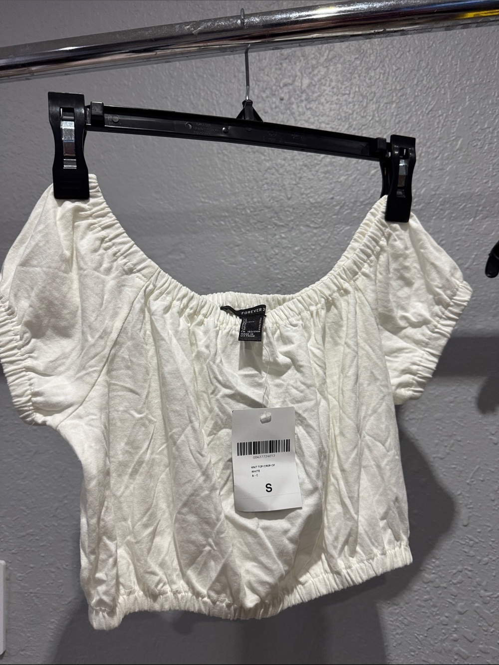 Forever 21 White Off-Shoulder Elastic Hem Crop Top